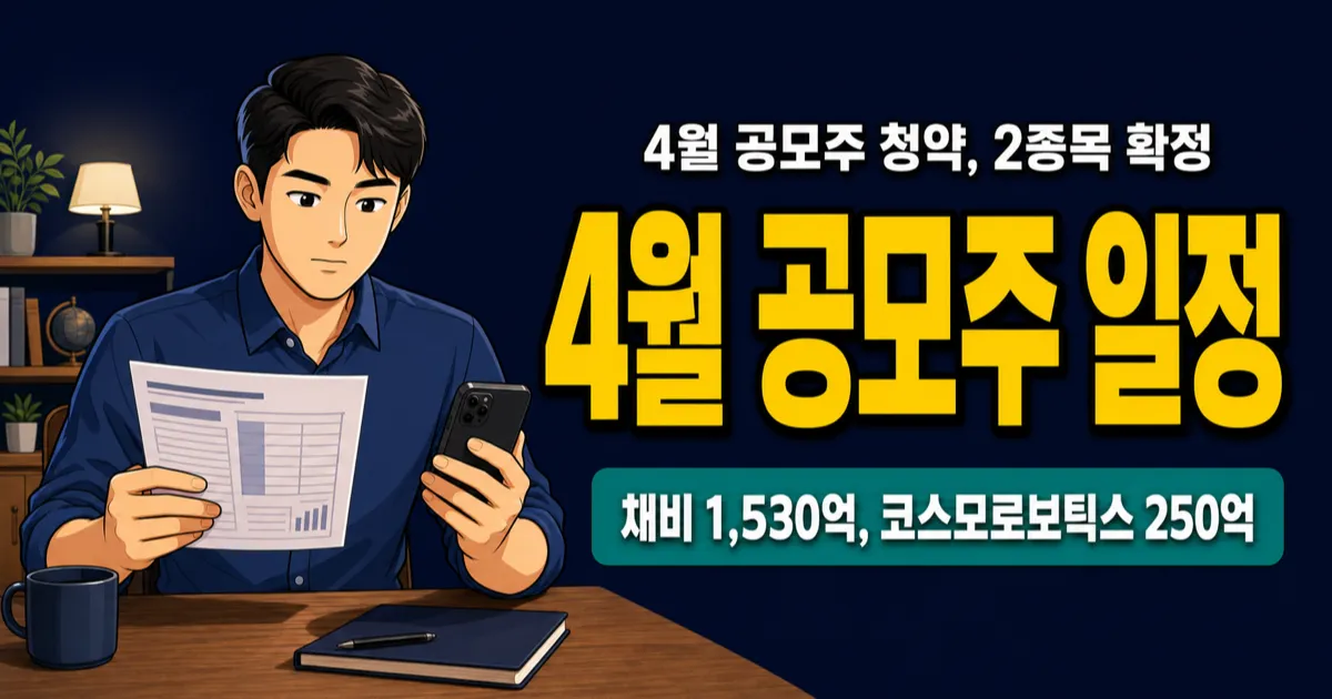2026년 4월 공모주 청약 일정 2종목, 충전 1위 채비 vs 재활 로봇 코스모로보틱스