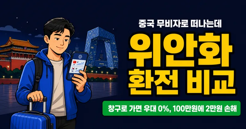 위안화 환전, 트래블로그 0원 vs 은행 우대 90% 어디가 쌀까?